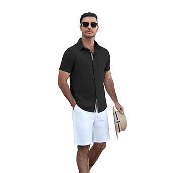 COOFADNY Men's Short Sleeve Button Down Shirt Lightweight Breathable Fabric Casual Business Comfort