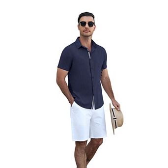 COOFADNY Men's Short Sleeve Button Down Shirt Lightweight Breathable Fabric Casual Business Comfort