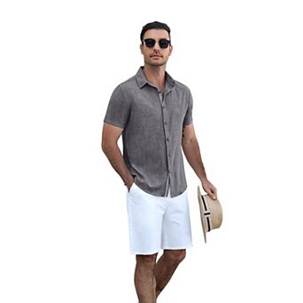 COOFADNY Men's Short Sleeve Button Down Shirt Lightweight Breathable Fabric Casual Business Comfort