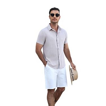 COOFADNY Men's Short Sleeve Button Down Shirt Lightweight Breathable Fabric Casual Business Comfort