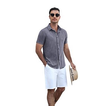 COOFADNY Men's Short Sleeve Button Down Shirt Lightweight Breathable Fabric Casual Business Comfort