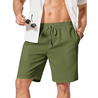 COOFANDY Mens Linen Shorts 9" Casual Beach Shorts Elastic Waist Summer Vacation Short White