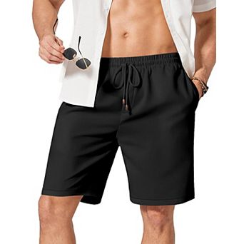 COOFANDY Mens Linen Shorts 9" Casual Beach Shorts Elastic Waist Summer Vacation Short White