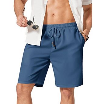 COOFANDY Mens Linen Shorts 9" Casual Beach Shorts Elastic Waist Summer Vacation Short White