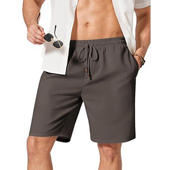 COOFANDY Mens Linen Shorts 9" Casual Beach Shorts Elastic Waist Summer Vacation Short White