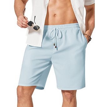 COOFANDY Mens Linen Shorts 9" Casual Beach Shorts Elastic Waist Summer Vacation Short White