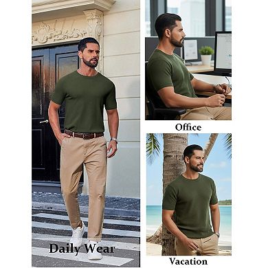 COOFANDY Men' T- Shirts Short Sleeve Knit Sweater Shirt Casual Crewneck Ribbed Pullover Tees