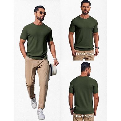 COOFANDY Men' T- Shirts Short Sleeve Knit Sweater Shirt Casual Crewneck Ribbed Pullover Tees
