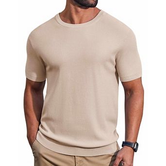 COOFANDY Men' T- Shirts Short Sleeve Knit Sweater Shirt Casual Crewneck Ribbed Pullover Tees