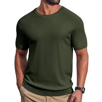 COOFANDY Men' T- Shirts Short Sleeve Knit Sweater Shirt Casual Crewneck Ribbed Pullover Tees