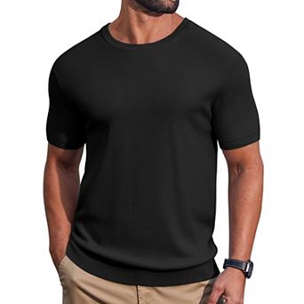 COOFANDY Men' T- Shirts Short Sleeve Knit Sweater Shirt Casual Crewneck Ribbed Pullover Tees