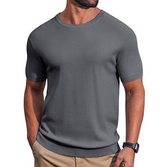 COOFANDY Men' T- Shirts Short Sleeve Knit Sweater Shirt Casual Crewneck Ribbed Pullover Tees