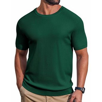 COOFANDY Men' T- Shirts Short Sleeve Knit Sweater Shirt Casual Crewneck Ribbed Pullover Tees