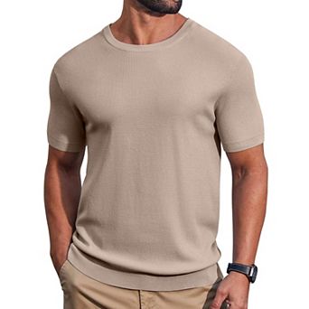 COOFANDY Men' T- Shirts Short Sleeve Knit Sweater Shirt Casual Crewneck Ribbed Pullover Tees