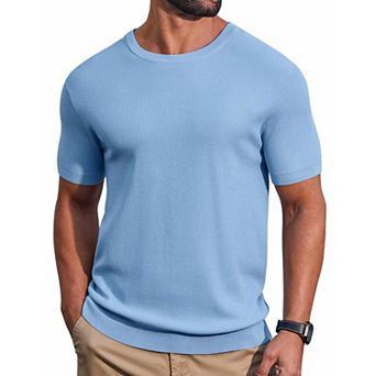 COOFANDY Men' T- Shirts Short Sleeve Knit Sweater Shirt Casual Crewneck Ribbed Pullover Tees
