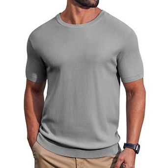 COOFANDY Men' T- Shirts Short Sleeve Knit Sweater Shirt Casual Crewneck Ribbed Pullover Tees