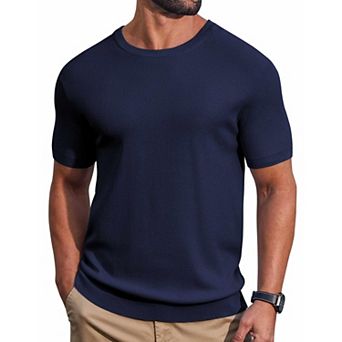 COOFANDY Men' T- Shirts Short Sleeve Knit Sweater Shirt Casual Crewneck Ribbed Pullover Tees