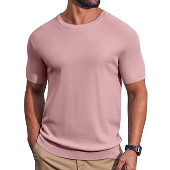 COOFANDY Men' T- Shirts Short Sleeve Knit Sweater Shirt Casual Crewneck Ribbed Pullover Tees