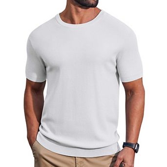 COOFANDY Men' T- Shirts Short Sleeve Knit Sweater Shirt Casual Crewneck Ribbed Pullover Tees