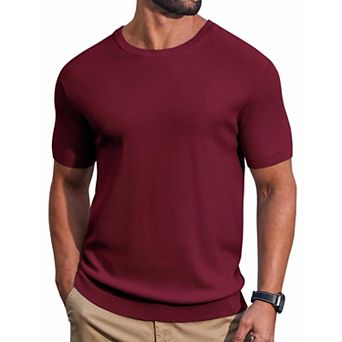 COOFANDY Men' T- Shirts Short Sleeve Knit Sweater Shirt Casual Crewneck Ribbed Pullover Tees
