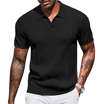 COOFANDY Polo Shirts for Men Short Sleeve Textured Knit Polo Collared Polo Shirts V Neck Stretch