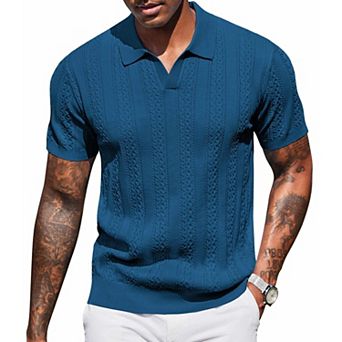 COOFANDY Polo Shirts for Men Short Sleeve Textured Knit Polo Collared Polo Shirts V Neck Stretch