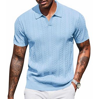 COOFANDY Polo Shirts for Men Short Sleeve Textured Knit Polo Collared Polo Shirts V Neck Stretch
