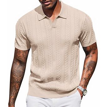 COOFANDY Polo Shirts for Men Short Sleeve Textured Knit Polo Collared Polo Shirts V Neck Stretch