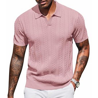 COOFANDY Polo Shirts for Men Short Sleeve Textured Knit Polo Collared Polo Shirts V Neck Stretch