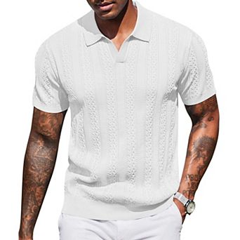 COOFANDY Polo Shirts for Men Short Sleeve Textured Knit Polo Collared Polo Shirts V Neck Stretch