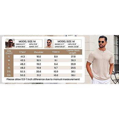 COOFANDY Men' Henley Shirts Short Sleeve Texture Casual Button Henley Summer Classic Basic Tee