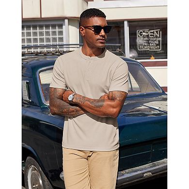COOFANDY Men' Henley Shirts Short Sleeve Texture Casual Button Henley Summer Classic Basic Tee