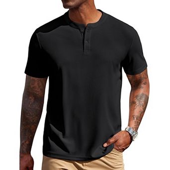 COOFANDY Men' Henley Shirts Short Sleeve Texture Casual Button Henley Summer Classic Basic Tee