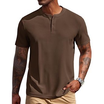 COOFANDY Men' Henley Shirts Short Sleeve Texture Casual Button Henley Summer Classic Basic Tee