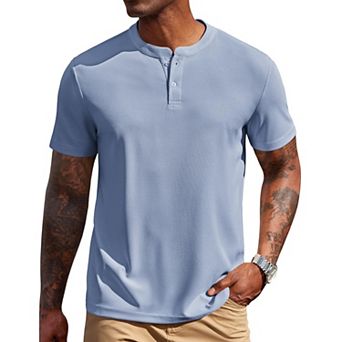COOFANDY Men' Henley Shirts Short Sleeve Texture Casual Button Henley Summer Classic Basic Tee
