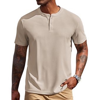 COOFANDY Men' Henley Shirts Short Sleeve Texture Casual Button Henley Summer Classic Basic Tee