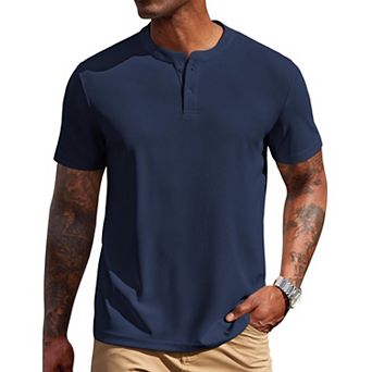 COOFANDY Men' Henley Shirts Short Sleeve Texture Casual Button Henley Summer Classic Basic Tee