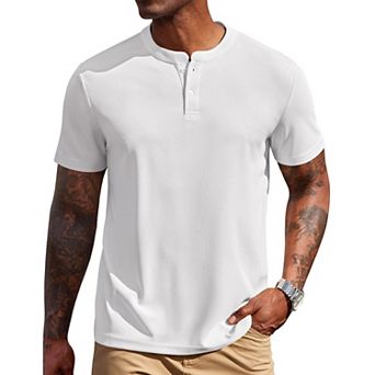 COOFANDY Men' Henley Shirts Short Sleeve Texture Casual Button Henley Summer Classic Basic Tee