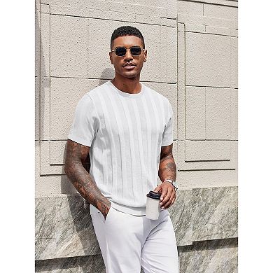COOFANDY Men' T-Shirts Short Sleeve Knit Sweater Shirt Casual Crewneck Ribbed Pullover Tees Basic