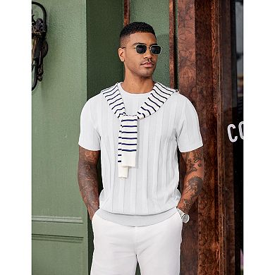 COOFANDY Men' T-Shirts Short Sleeve Knit Sweater Shirt Casual Crewneck Ribbed Pullover Tees Basic