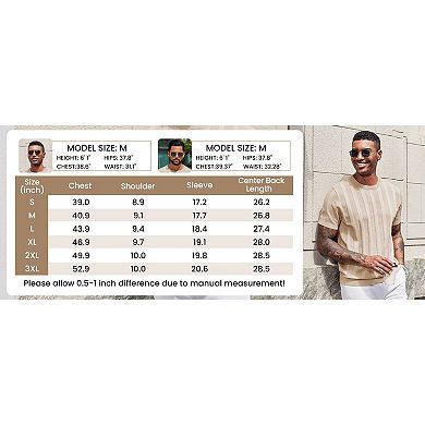 COOFANDY Men' T-Shirts Short Sleeve Knit Sweater Shirt Casual Crewneck Ribbed Pullover Tees Basic