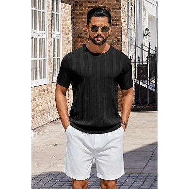 COOFANDY Men' T-Shirts Short Sleeve Knit Sweater Shirt Casual Crewneck Ribbed Pullover Tees Basic