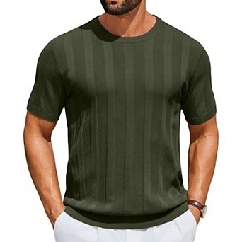 COOFANDY Men' T-Shirts Short Sleeve Knit Sweater Shirt Casual Crewneck Ribbed Pullover Tees Basic