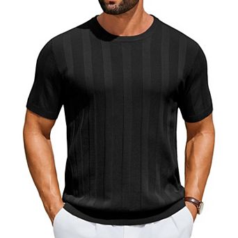 COOFANDY Men' T-Shirts Short Sleeve Knit Sweater Shirt Casual Crewneck Ribbed Pullover Tees Basic