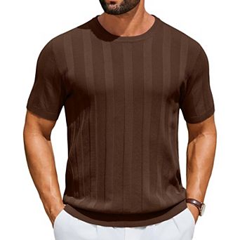 COOFANDY Men' T-Shirts Short Sleeve Knit Sweater Shirt Casual Crewneck Ribbed Pullover Tees Basic