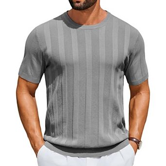 COOFANDY Men' T-Shirts Short Sleeve Knit Sweater Shirt Casual Crewneck Ribbed Pullover Tees Basic