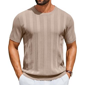 COOFANDY Men' T-Shirts Short Sleeve Knit Sweater Shirt Casual Crewneck Ribbed Pullover Tees Basic