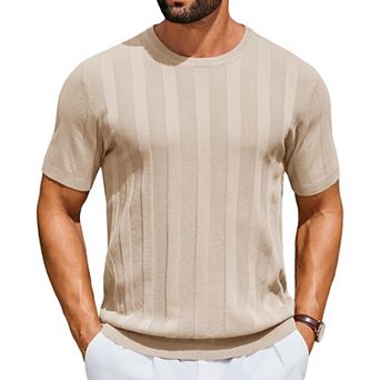 COOFANDY Men' T-Shirts Short Sleeve Knit Sweater Shirt Casual Crewneck Ribbed Pullover Tees Basic