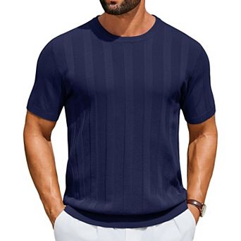 COOFANDY Men' T-Shirts Short Sleeve Knit Sweater Shirt Casual Crewneck Ribbed Pullover Tees Basic