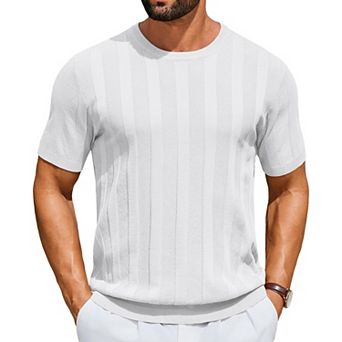 COOFANDY Men' T-Shirts Short Sleeve Knit Sweater Shirt Casual Crewneck Ribbed Pullover Tees Basic